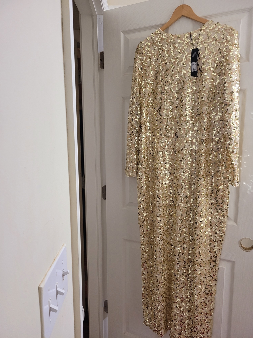 Fashion Nova Gold Sequin Long Sleeve Maxi Dress